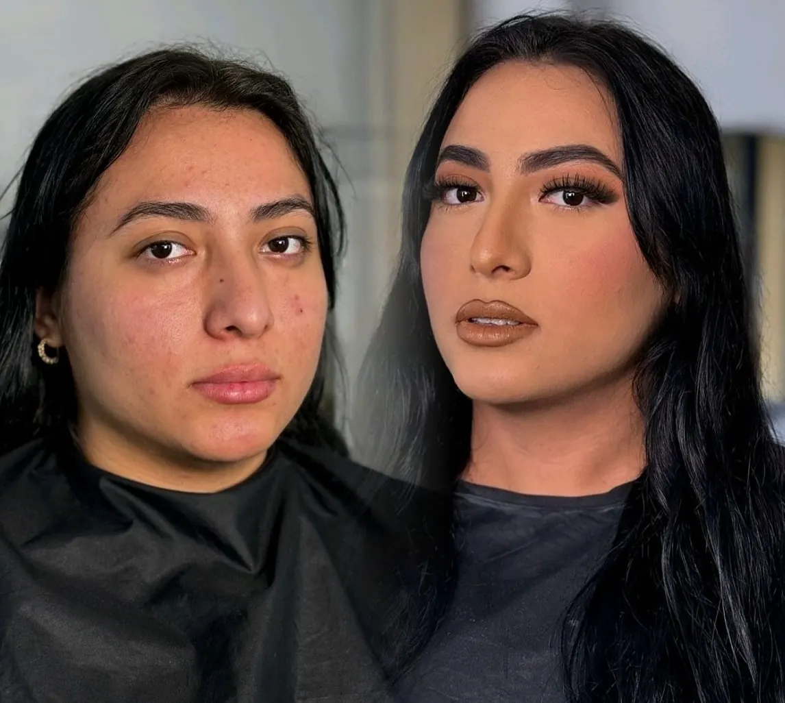 Antes y después de maquillaje, lado a lado