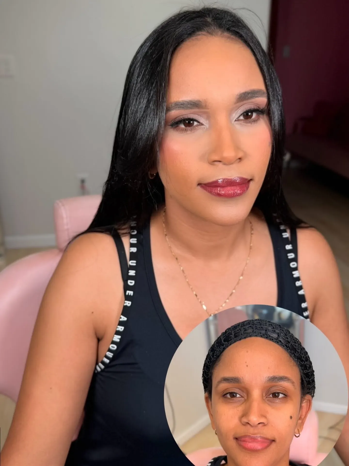 Maquillaje ahumado con labios vino, antes en el círculo