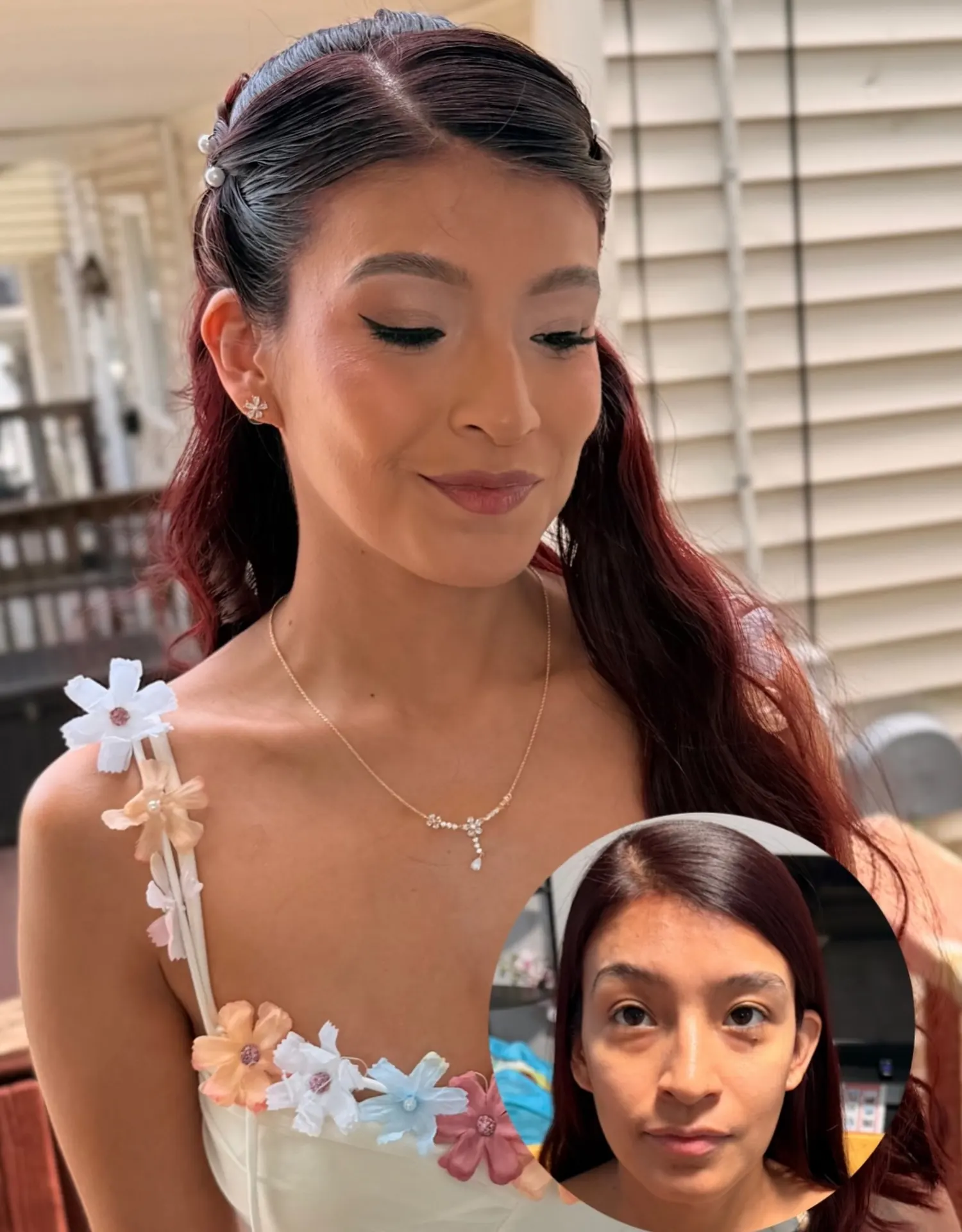 Maquillaje suave para evento, antes en el círculo